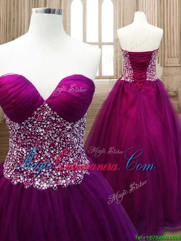 Fashionable A Line Burgundy Sweet 16 Dress with Beading for Spring