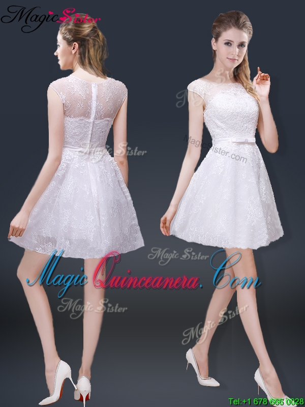 2016 Lovely Cap Sleeves Dama Dresses with with in Lace