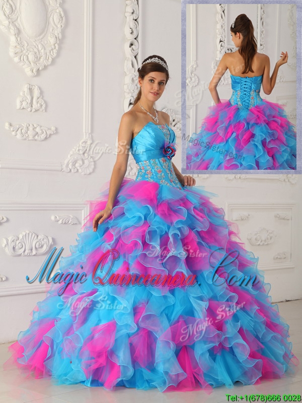 triumph Lovely Multi Color Floor Length Appliques Quinceanera Dresses