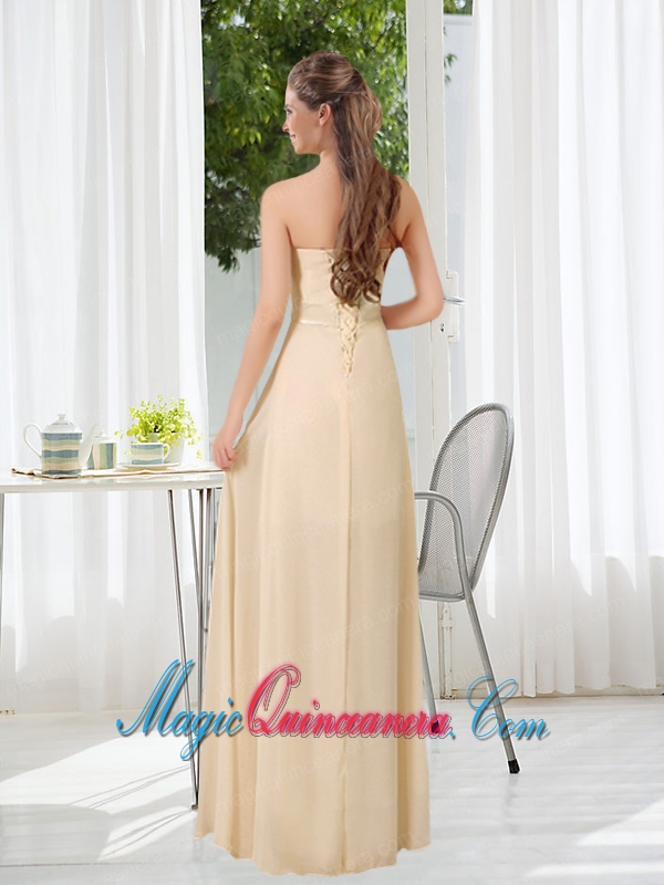 Empire Strapless Ruching and Belt Dama Dress with Floor Length