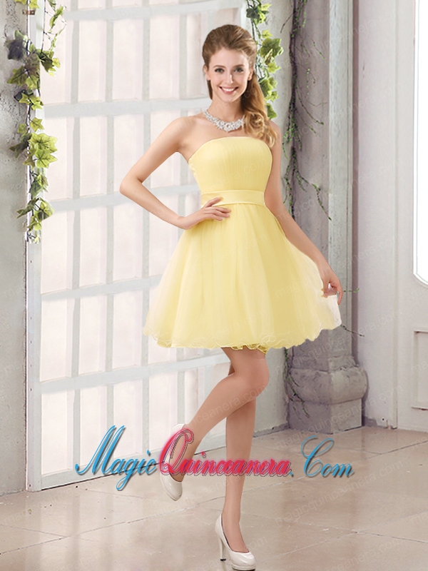 2015 A Line Belt Mini Length Dama Dress with Strapless