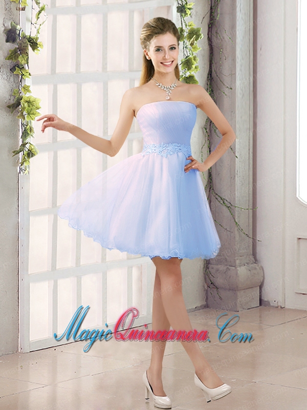 2015 Appliques Strapless A Line Mini Length Dama Dress