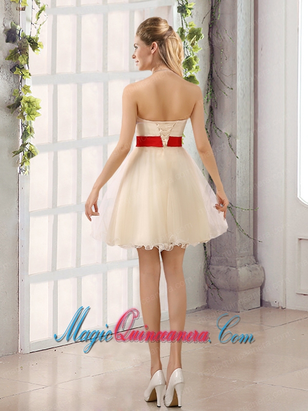 A Line Belt Strapless Dama Dress with Mini Length