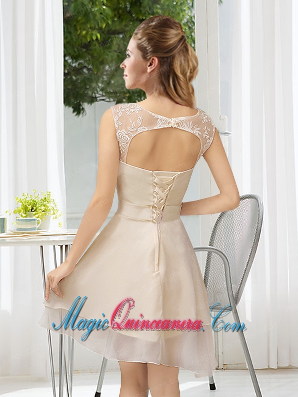 Bateau Belt Mini Length Dama Dress with Lace Up
