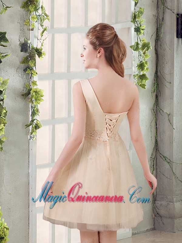 2015 Champagne One Shoulder A Line Appliques Dama Dress