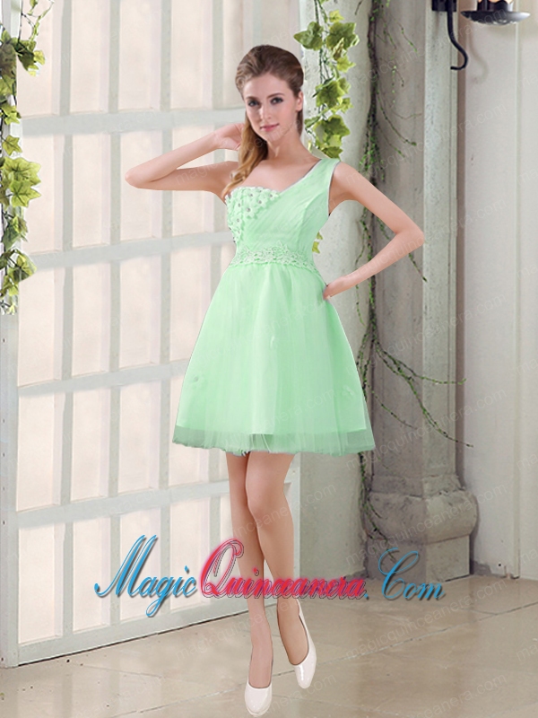2015 Champagne One Shoulder A Line Appliques Dama Dress