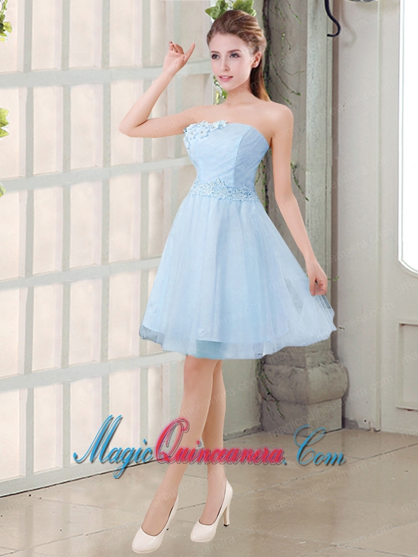 Champagne A Line Strapless Appliques Dama Dress