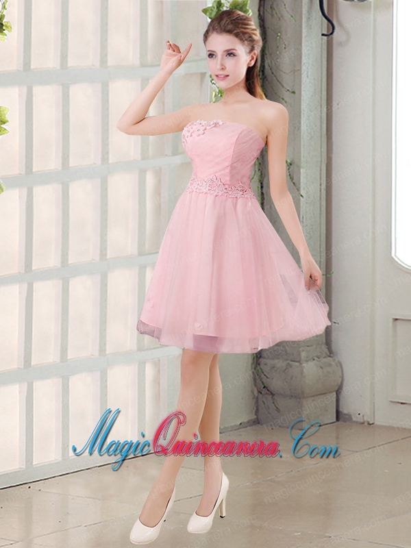 Champagne A Line Strapless Appliques Dama Dress