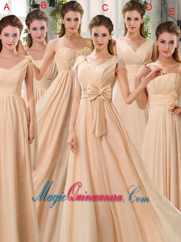 Ruching V Neck Chiffon Dama Dresses in Champagne