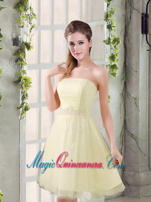 Strapless Appliques 2015 New Dama Dress in Champagne