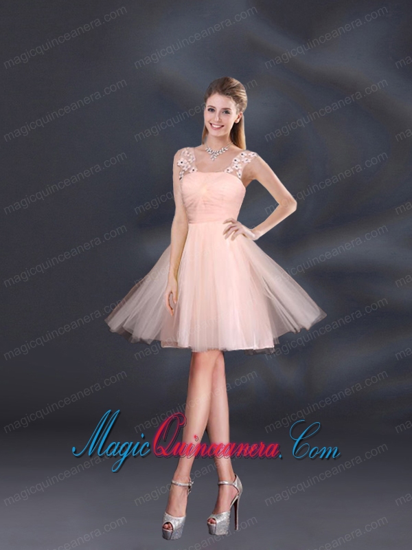 Straps Appliques Dama Dresses in Baby Pink