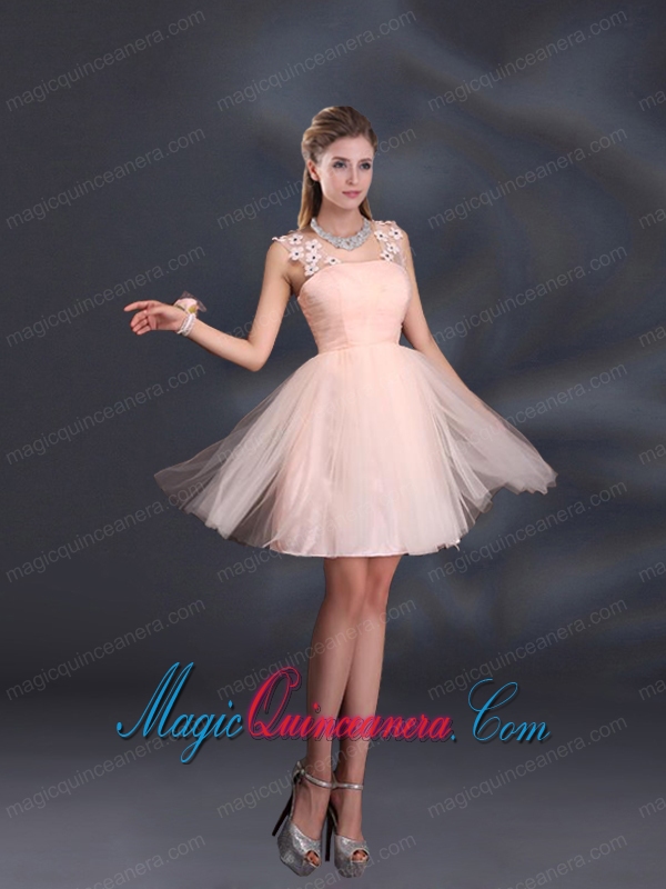 Straps Appliques Dama Dresses in Baby Pink