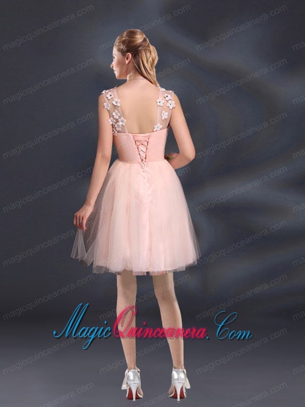 Straps Appliques Dama Dresses in Baby Pink