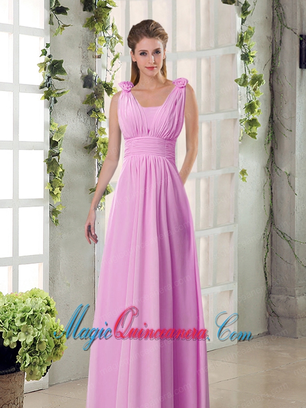 Straps Empire Ruching Hand Made Flowers 2015 Dama Dresses