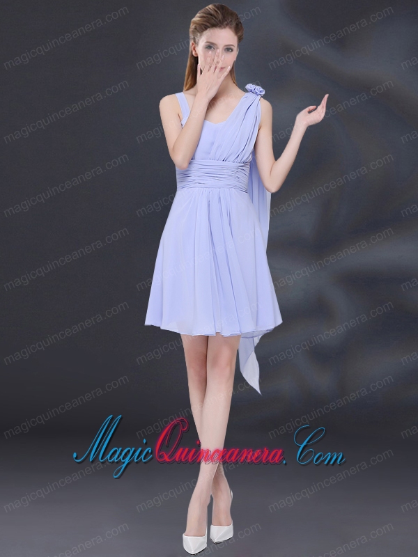 2015 Elegant Chiffon Lace Up Dama Dress in Lavender