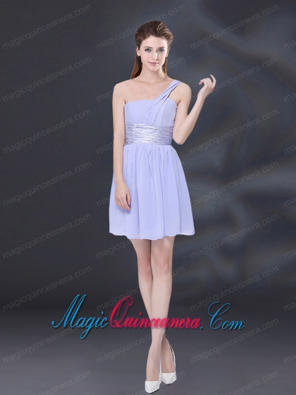 2015 Elegant Chiffon Lace Up Dama Dress in Lavender