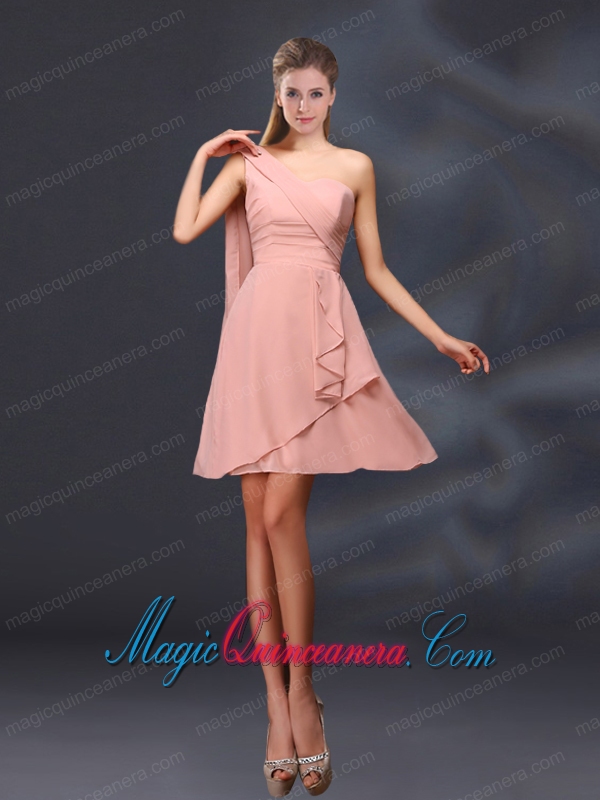 2015 One Shoulder Ruching Chiffon Dama Dresses in Peach