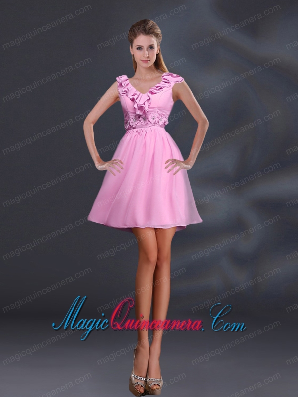 2015 Pretty Appliques and Ruffles A Line Dama Dresses