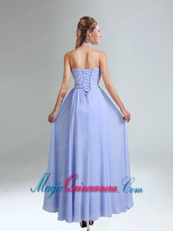 Belt and Lace Halter Empire Lace Up Dama Dress for 2015