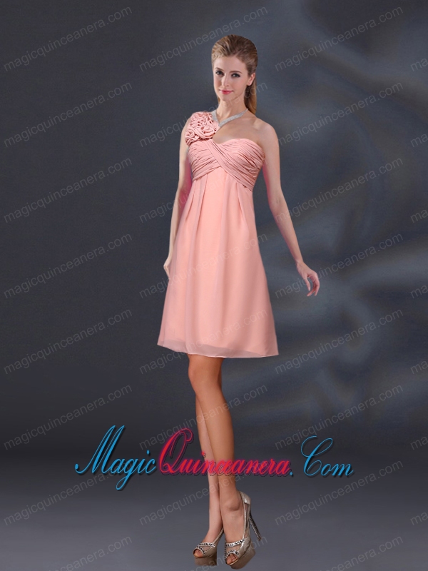 Hand Made Flowers and Ruching A Line Dama Dresses for 2015