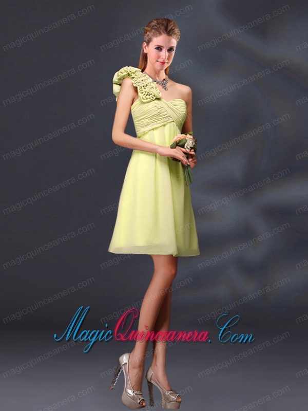 Hand Made Flowers and Ruching A Line Dama Dresses for 2015