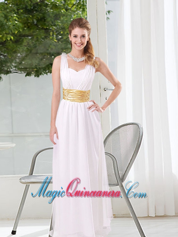 Natural White Empire Straps Ruching Bridesmaid Dresses