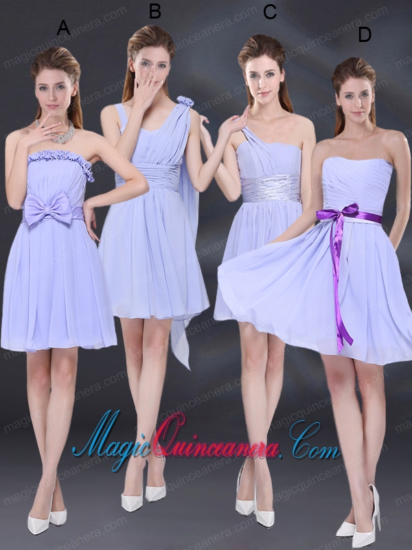 Ruching and Belt Chiffon Dama Dress in Lavender