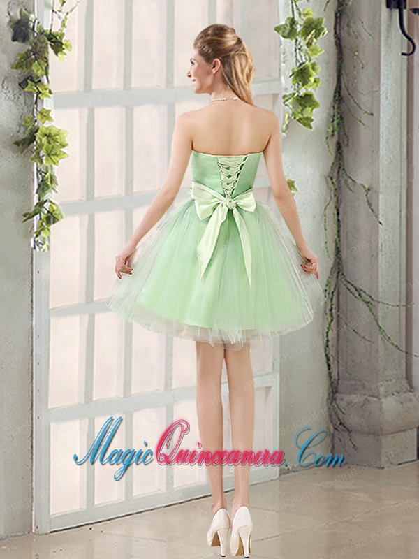 A Line Sweetheart Lace Up Dama Dress in Apple Green