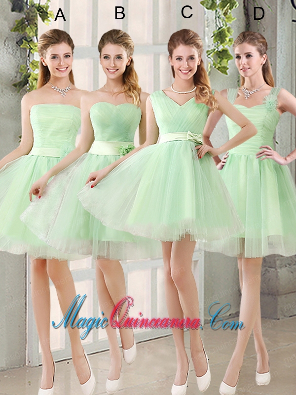 A Line Sweetheart Lace Up Dama Dress in Apple Green