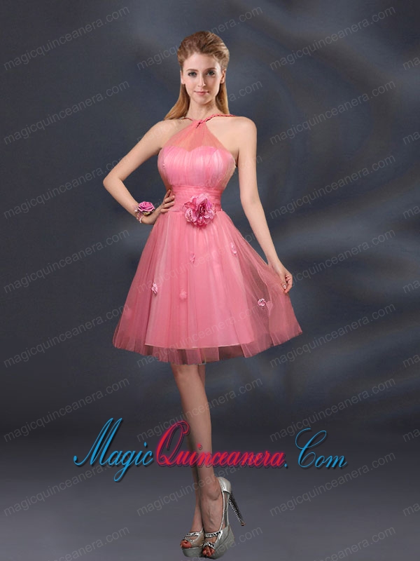Pretty Halter A Line Dama Dresses with Hand Made Flowers