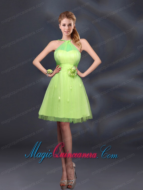 Pretty Halter A Line Dama Dresses with Hand Made Flowers