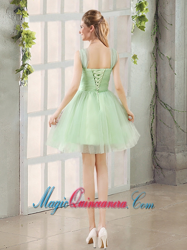 Ruching Organza A Line Straps Dama Dress with Lace Up