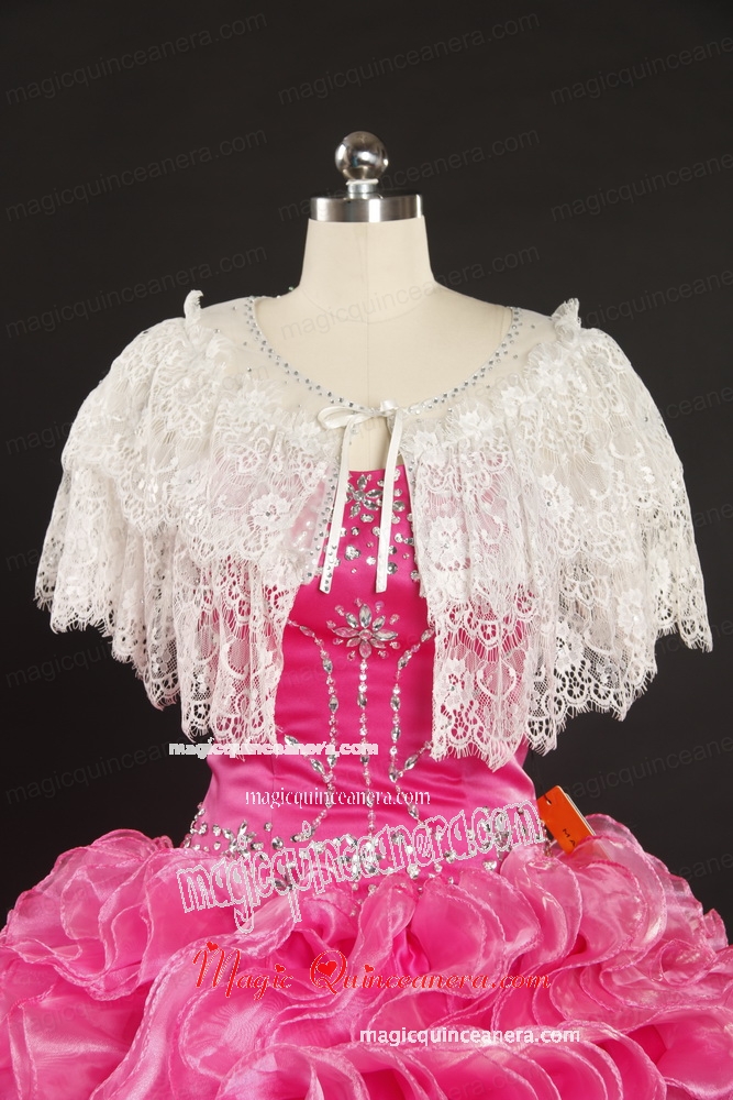 Open Front White Scoop Beading Shawls with Lace