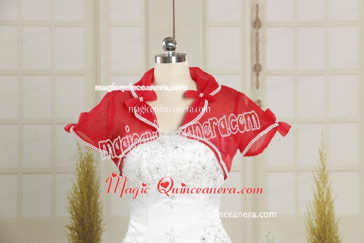 Simple Red Organza Wedding Party Shawls with Beading