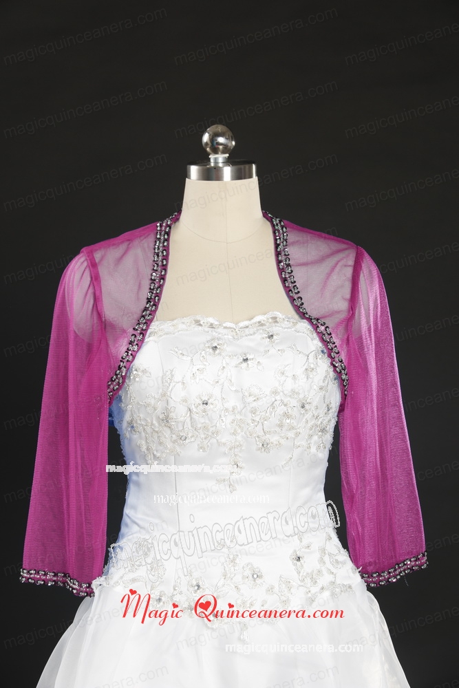 2015 Simple sBeading Fuchsia Wraps with Long Sleeves
