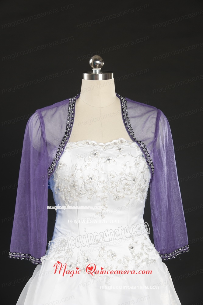 Simple Beading Purple Long Sleeves Wraps for 2015