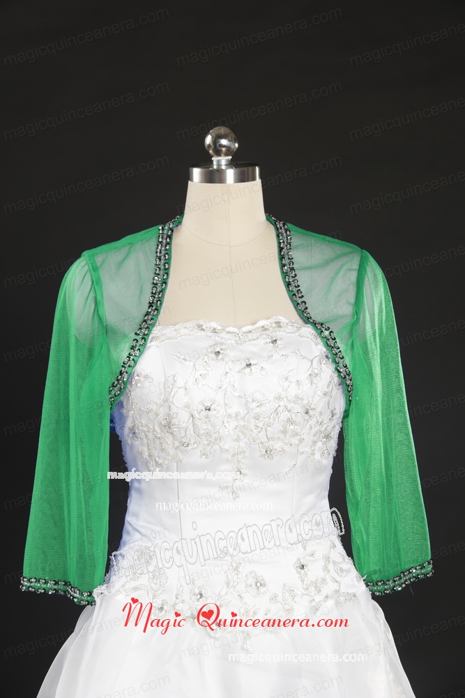 2015 Royal Blue Long Sleeves Green Wraps with Beading