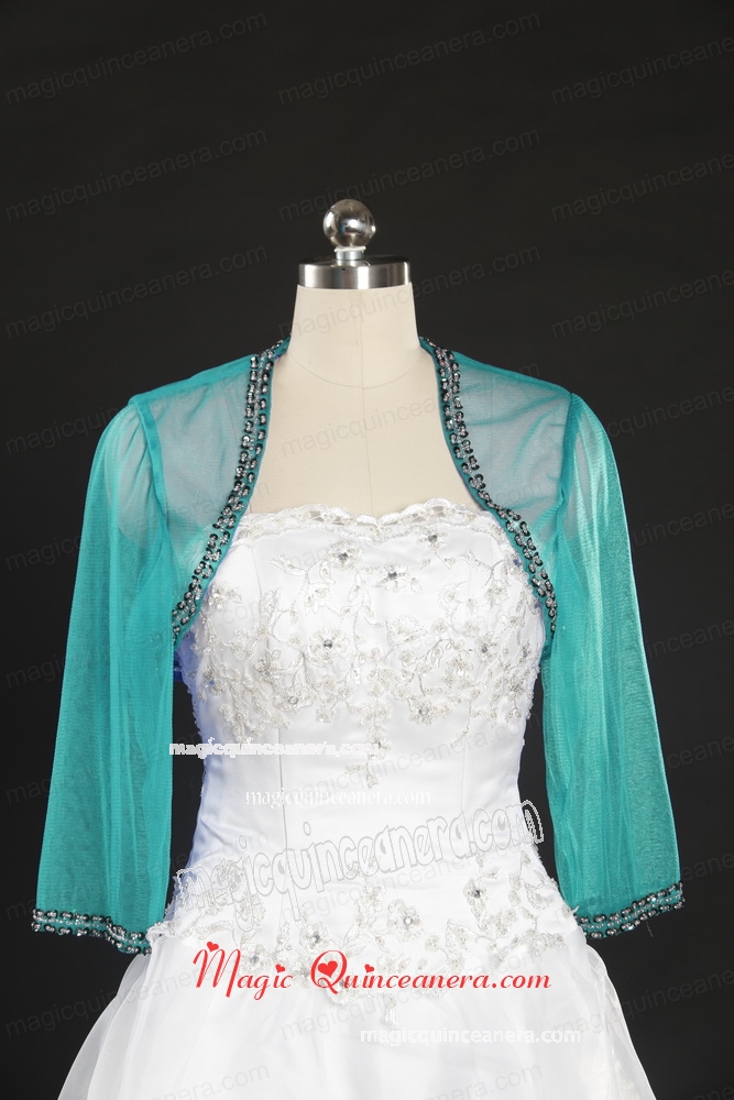 2015 Royal Blue Long Sleeves Green Wraps with Beading