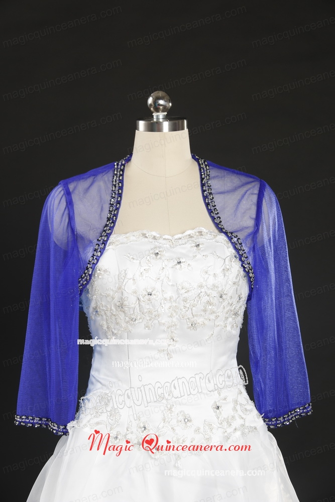 2015 Simple Blue Long Sleeves Wraps with Beading