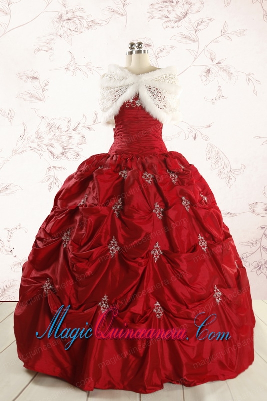2015 Cheap Appliques Quinceanera Dresses in Wine Red