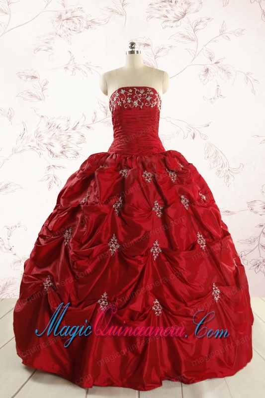 2015 Cheap Appliques Quinceanera Dresses in Wine Red
