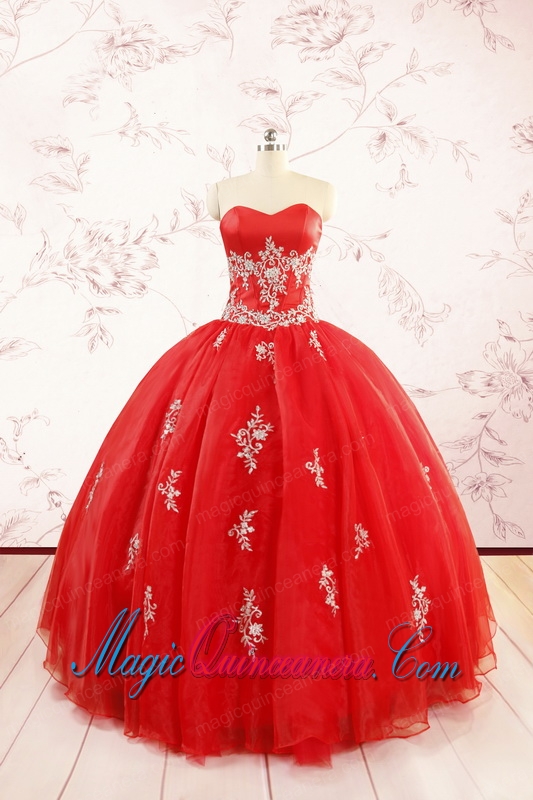 2015 Ball Gown Sweetheart Appliques Quinceanera Dresses with