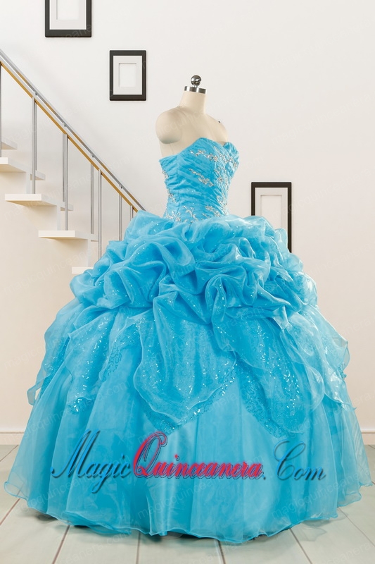 2015 Fashionable Sweetheart Beading Quinceanera Dress in Aqua Blue