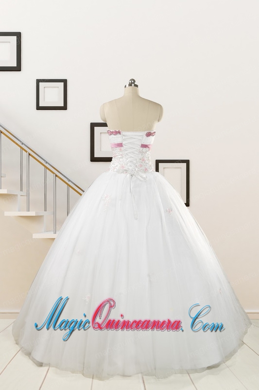 2015 Perfect White Strapless Appliques and Belt Quinceanera Dresses