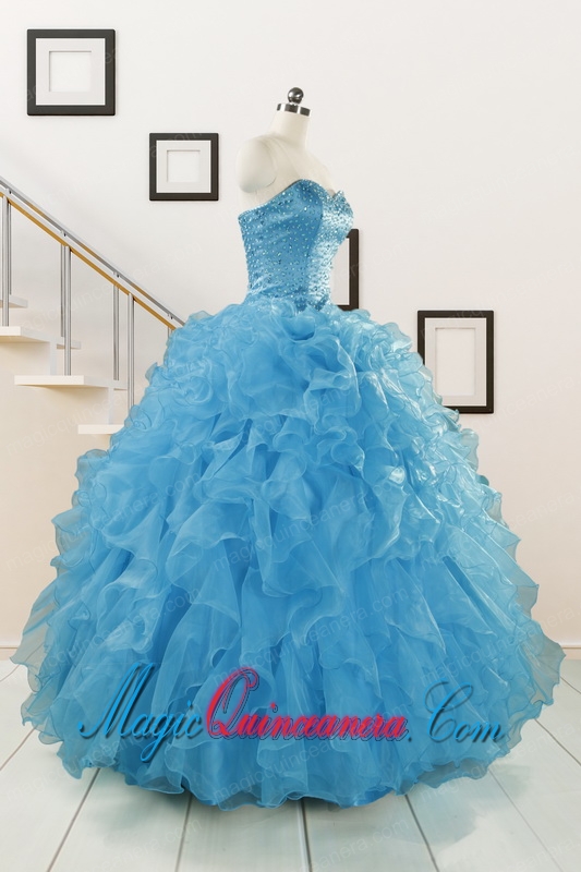 Hot Sell Beaded Quinceanera Dresses Ruffled in Blue