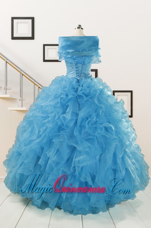Hot Sell Blue Quinceanera Dresses With Beading and Ruffles
