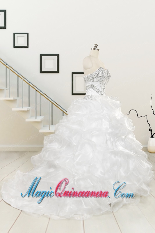 New Sweetheart Sweep Train Beading and Ruffles Quinceanera Dress for 2015