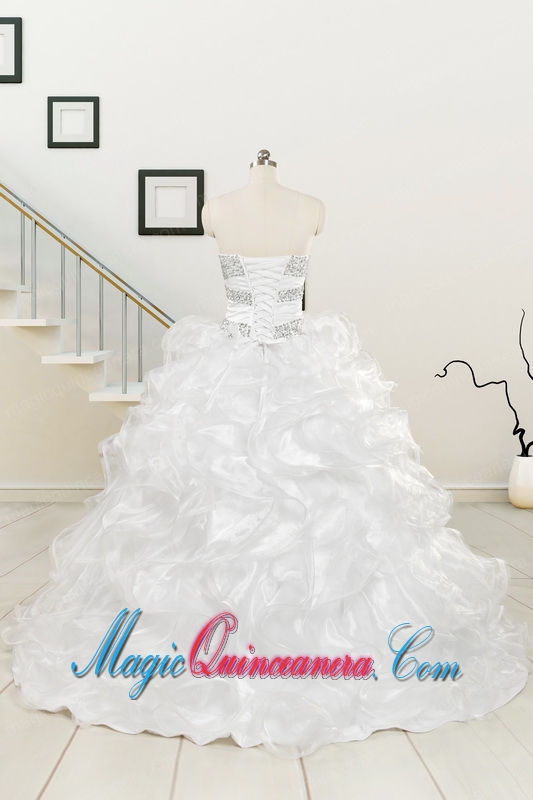 New Sweetheart Sweep Train Beading and Ruffles Quinceanera Dress for 2015