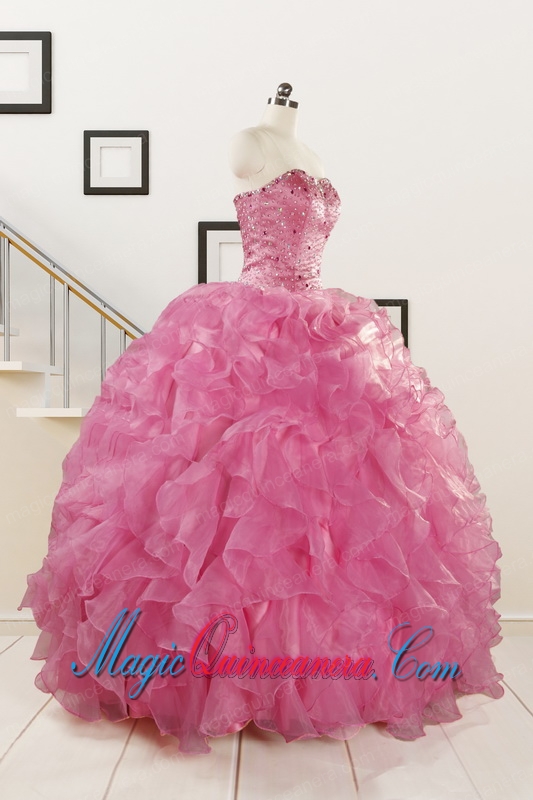 Puffy Sweetheart Pink Quinceanera Dresses with Beading