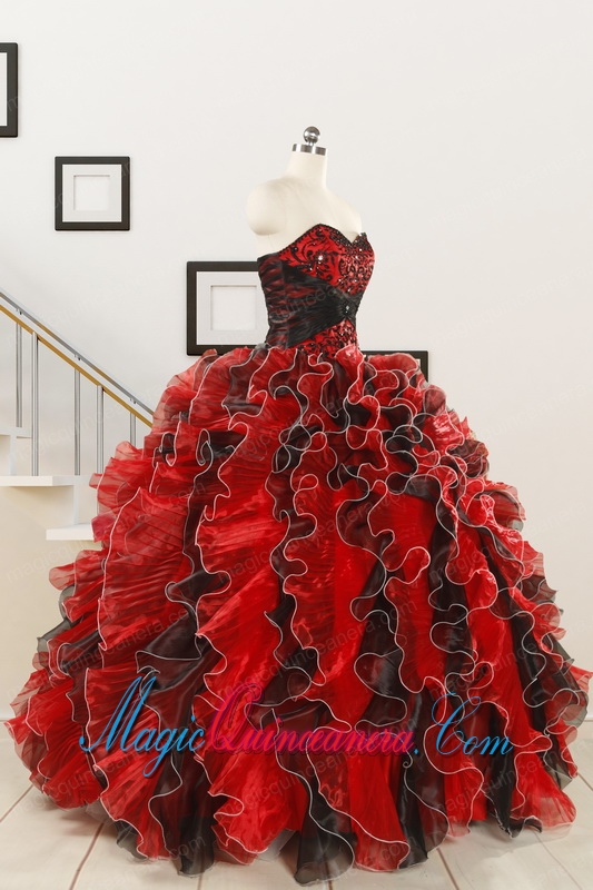 Unique Beaded Sweetheart Organza Quinceanera Dress in Multi-color